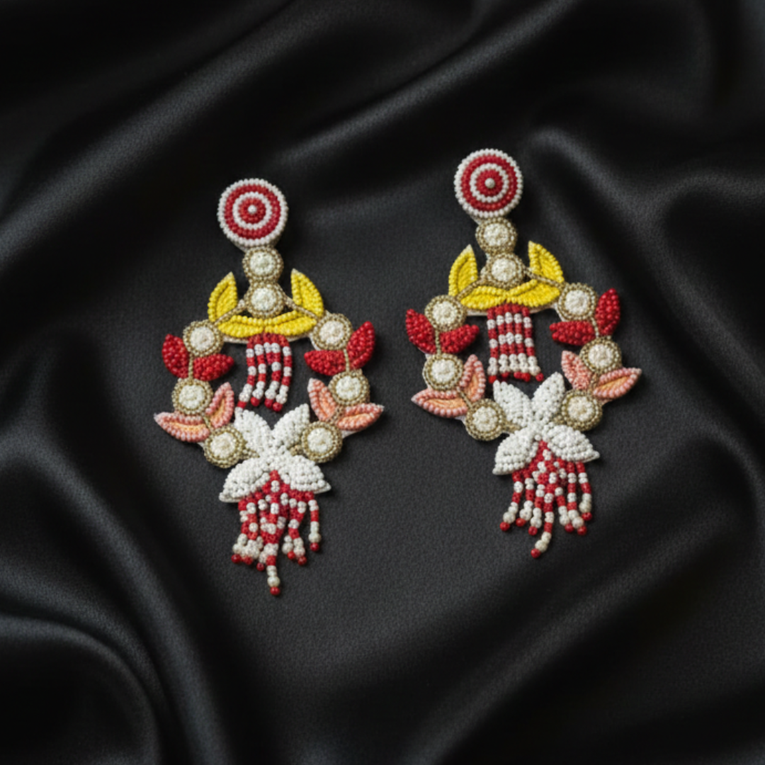 Floral Garland Beaded Chandelier Earrings