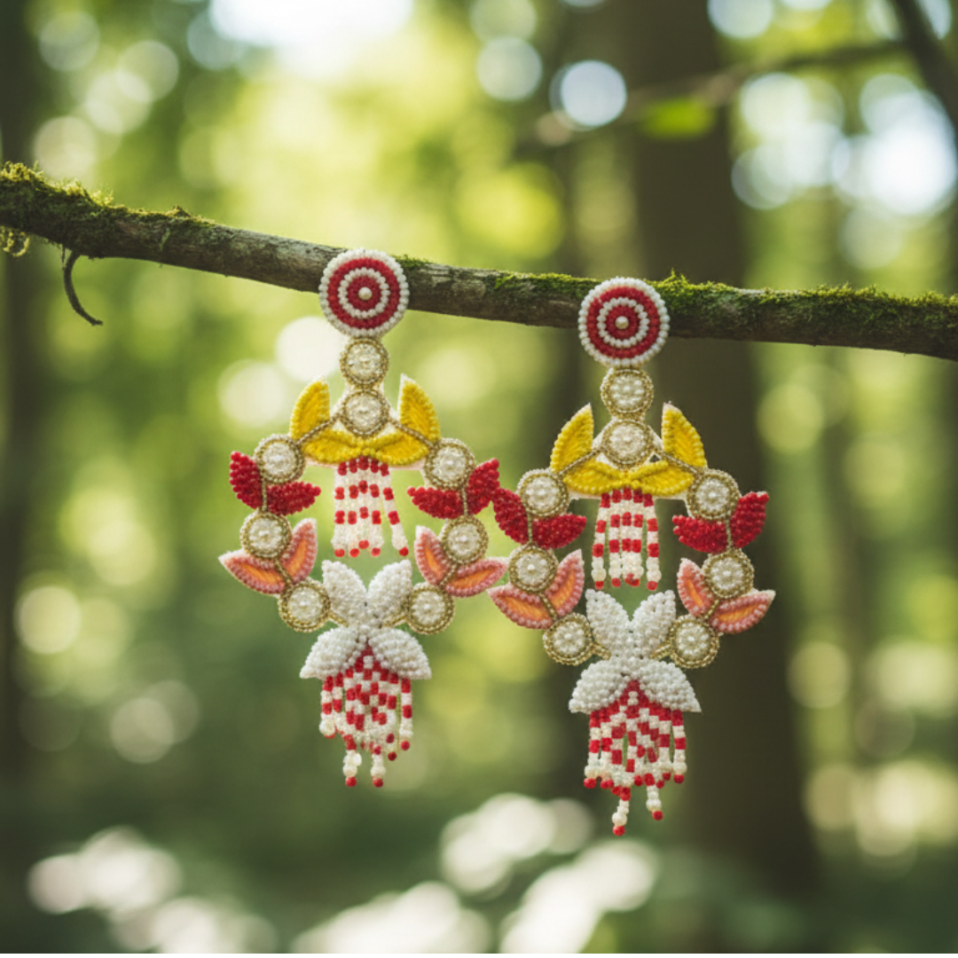 Floral Garland Beaded Chandelier Earrings
