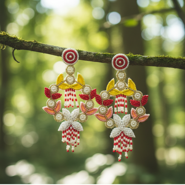 Floral Garland Beaded Chandelier Earrings