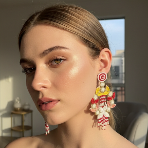 Floral Garland Beaded Chandelier Earrings