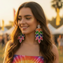 Rainbow Bloom Handcrafted Beaded Statement Earrings