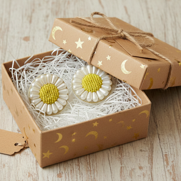 Daisy Pearl Handcrafted Beaded Stud Earrings
