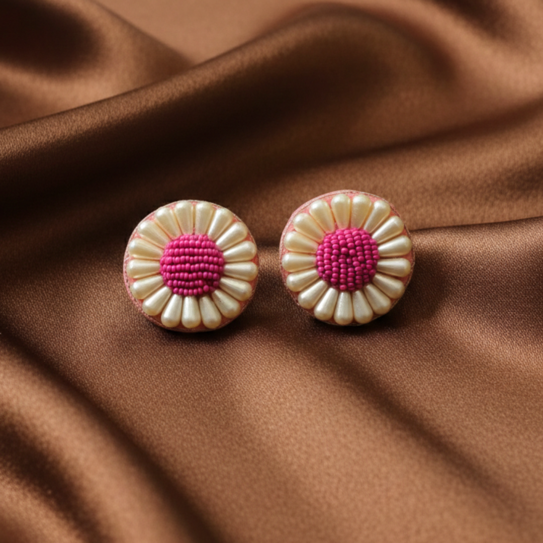 Blossom Pearl Stud Earrings – Pink & Ivory Floral Design
