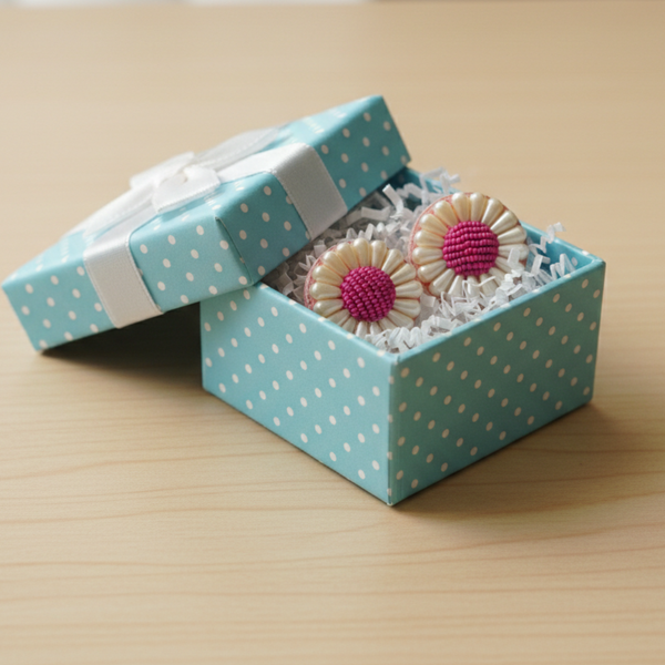 Blossom Pearl Stud Earrings – Pink & Ivory Floral Design