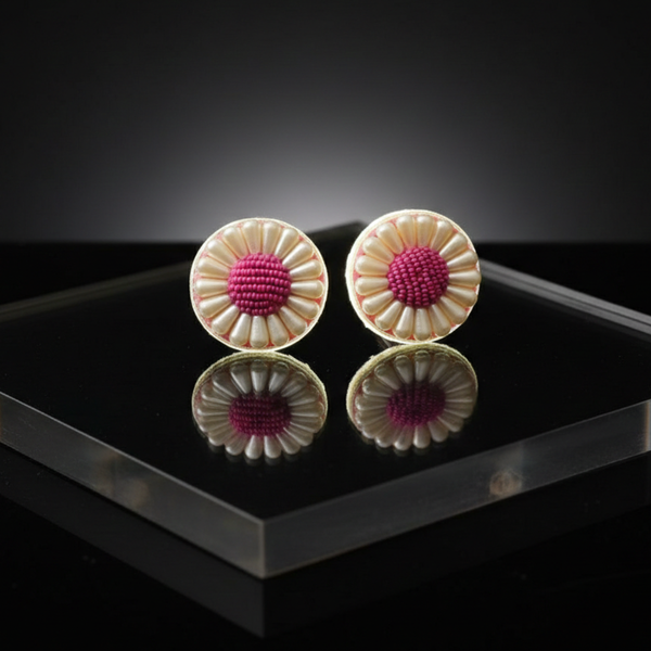 Blossom Pearl Stud Earrings – Pink & Ivory Floral Design
