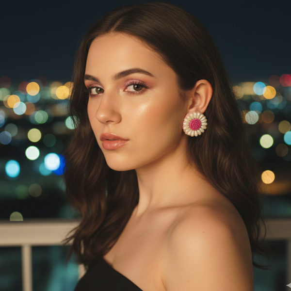 Blossom Pearl Stud Earrings – Pink & Ivory Floral Design