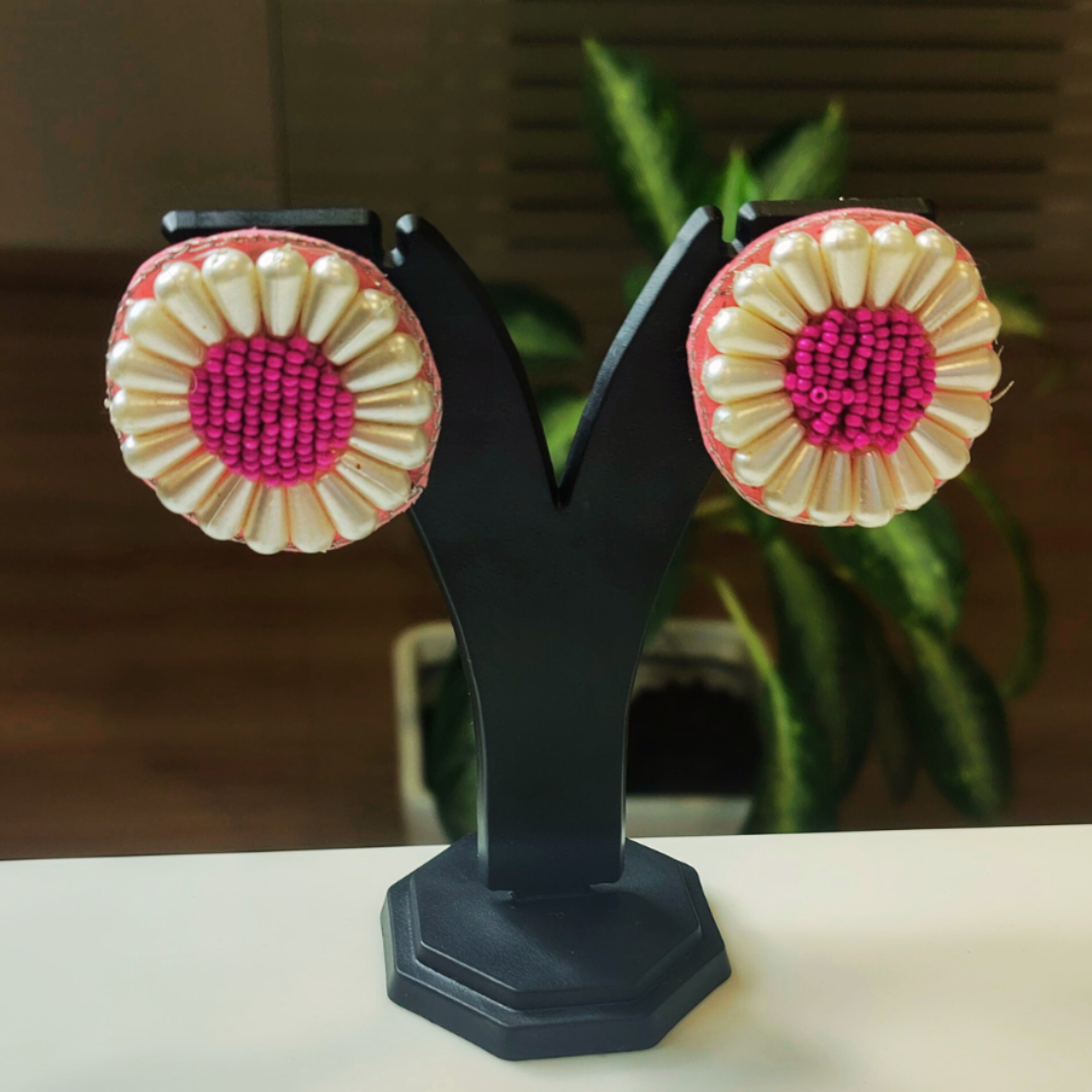Blossom Pearl Stud Earrings – Pink & Ivory Floral Design