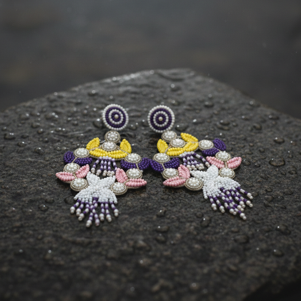 Royal Bloom Handcrafted Beaded Statement Earrings – Multicolor Floral Design