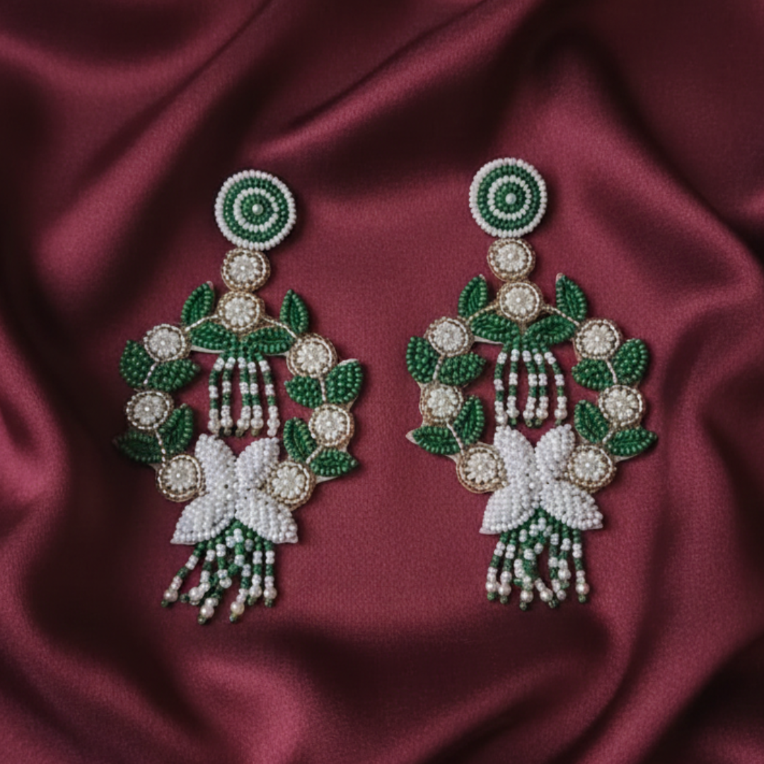 Verdant Floral Beaded Chandelier Earrings