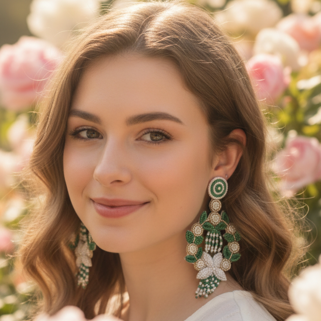 Verdant Floral Beaded Chandelier Earrings