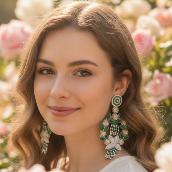 Verdant Floral Beaded Chandelier Earrings