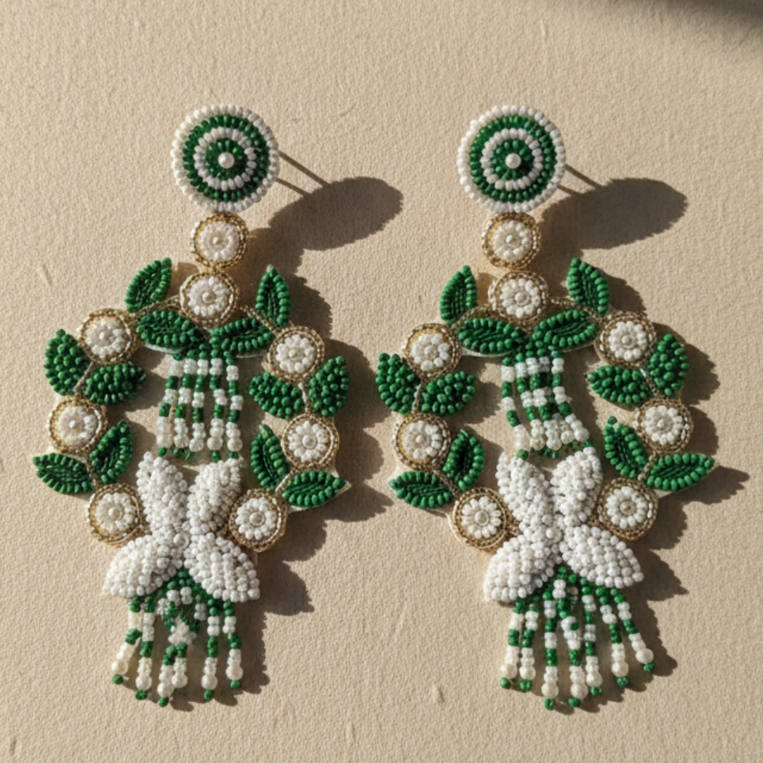 Verdant Floral Beaded Chandelier Earrings
