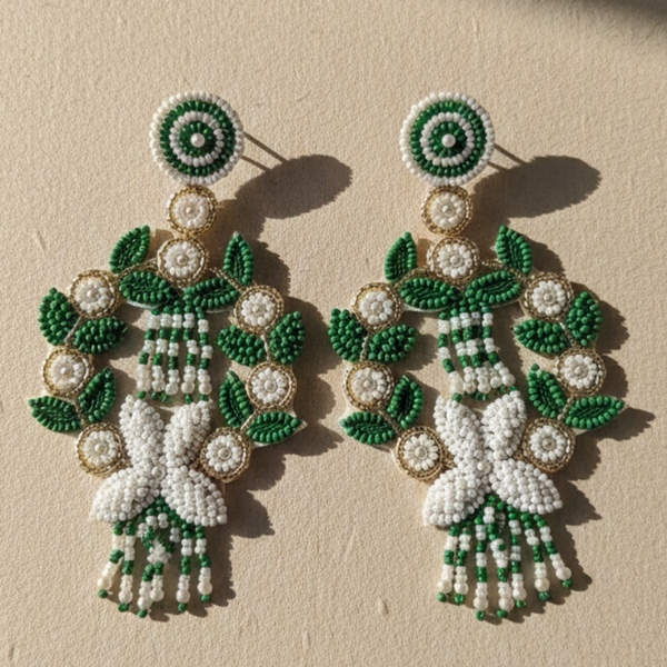Verdant Floral Beaded Chandelier Earrings
