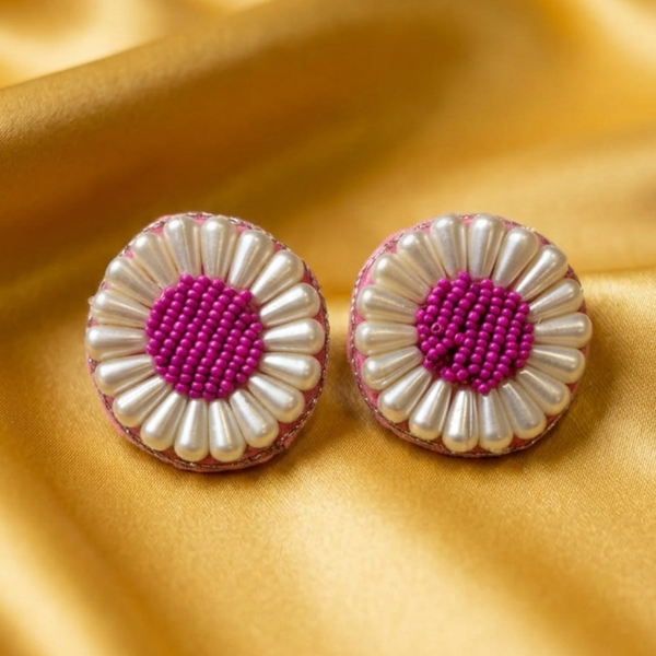 Magenta Petal Pearl Studs