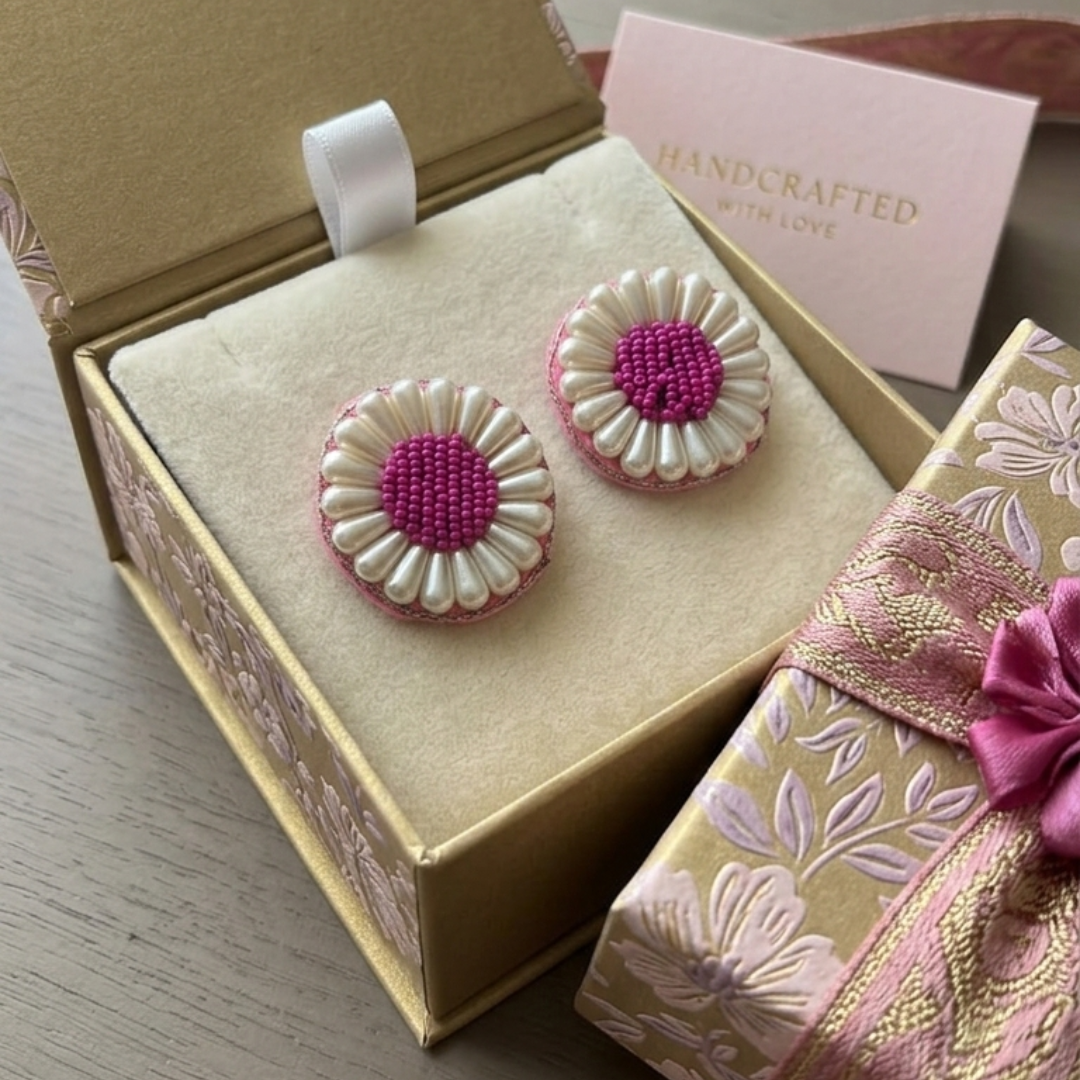 Magenta Petal Pearl Studs