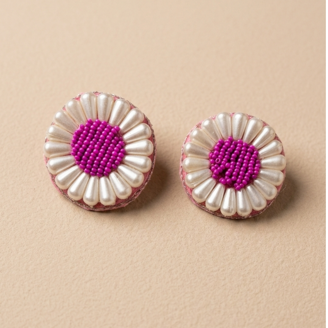 Magenta Petal Pearl Studs