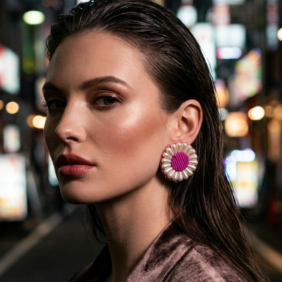 Magenta Petal Pearl Studs