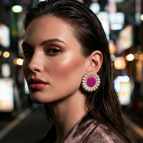 Magenta Petal Pearl Studs