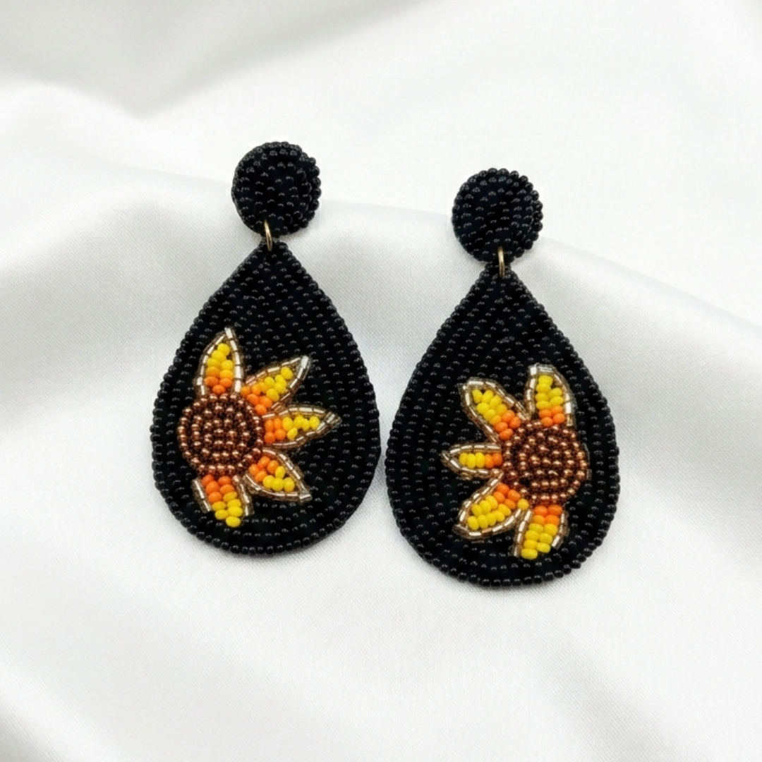 Midnight Sunflower Beaded Teardrops