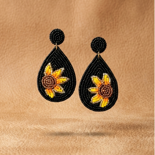 Midnight Sunflower Beaded Teardrops