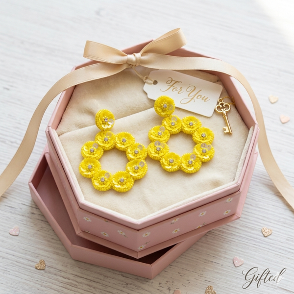 Zinnia Bloom Beaded Floral Hoops