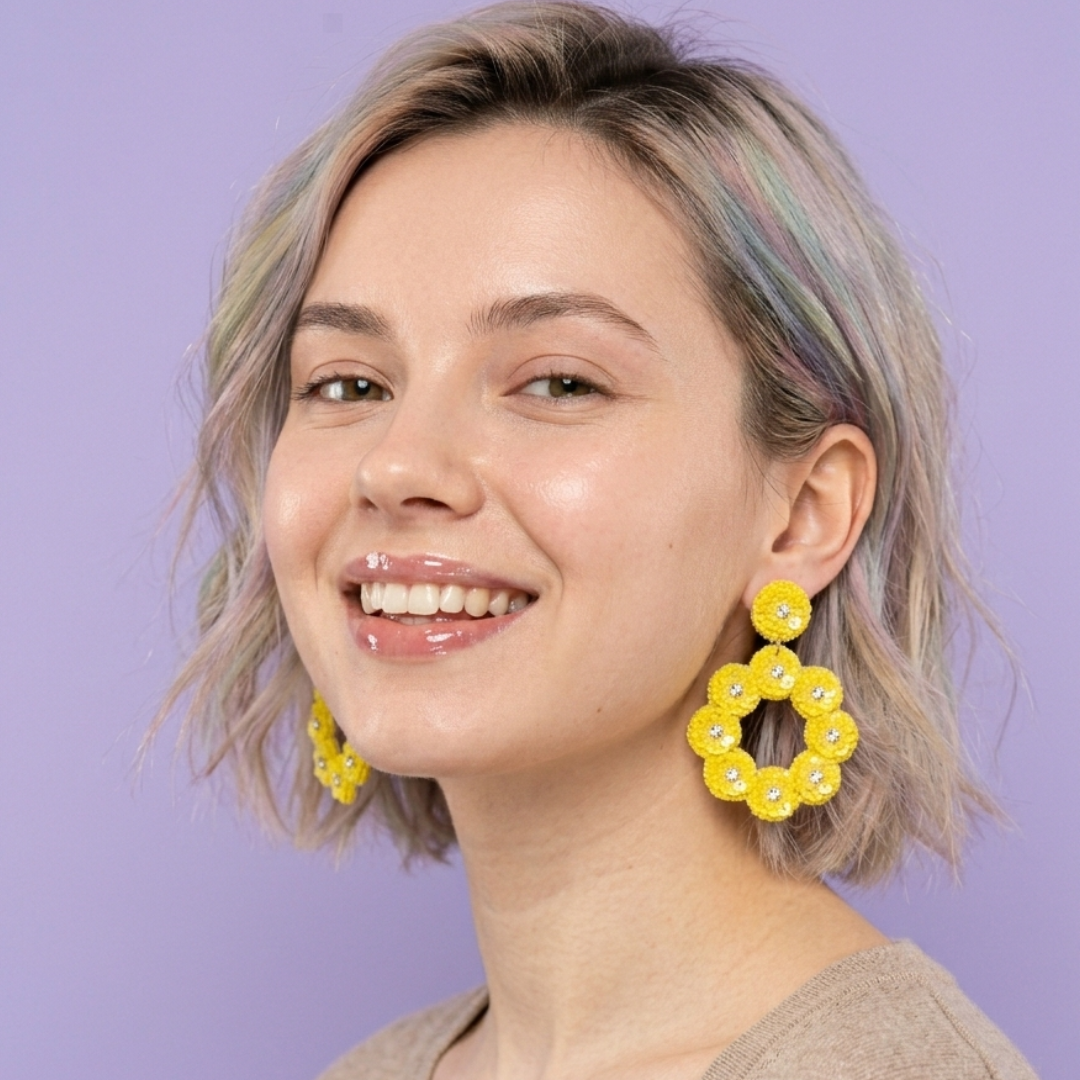 Zinnia Bloom Beaded Floral Hoops