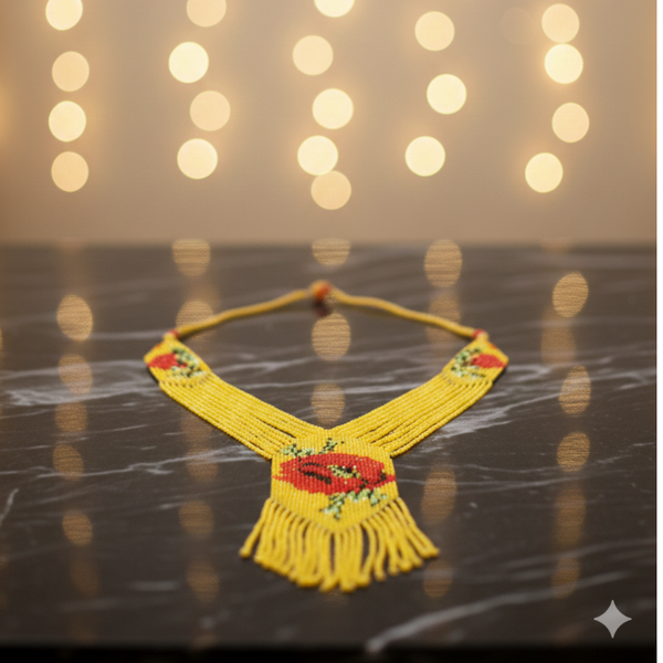 Yellow Floral Beaded Long Necklace