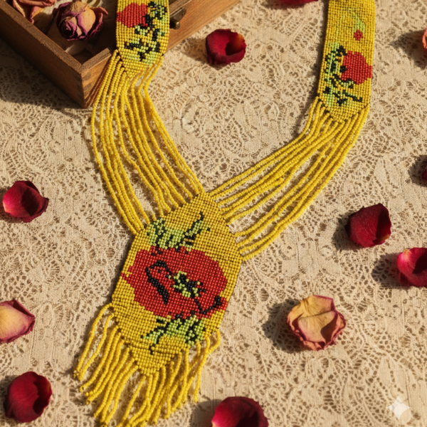 Yellow Floral Beaded Long Necklace