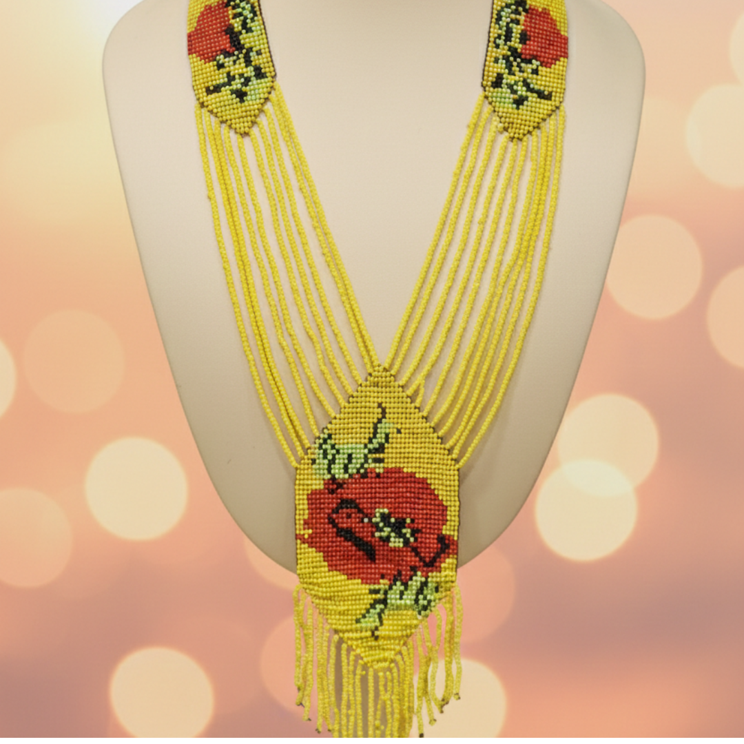 Yellow Floral Beaded Long Necklace