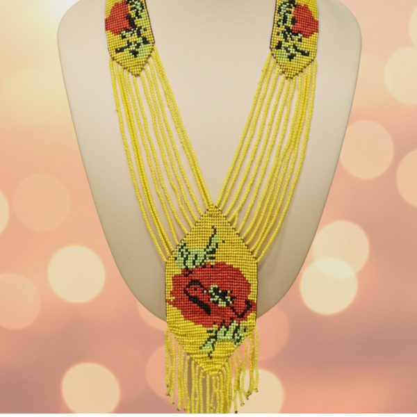 Yellow Floral Beaded Long Necklace