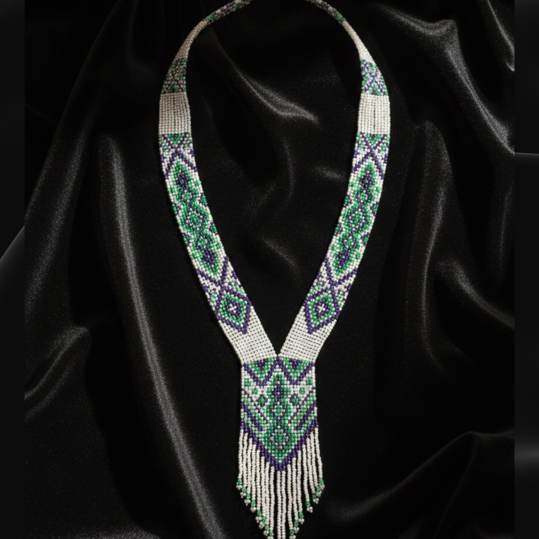 Green & Purple Geometric Beaded Necklace