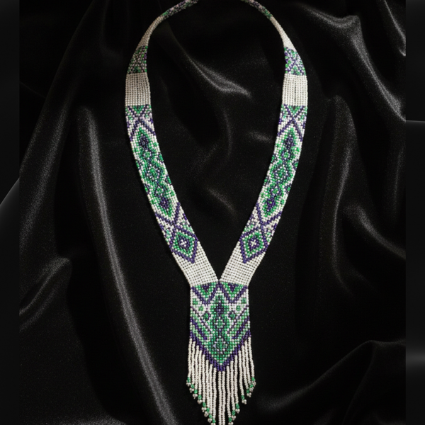 Green & Purple Geometric Beaded Necklace