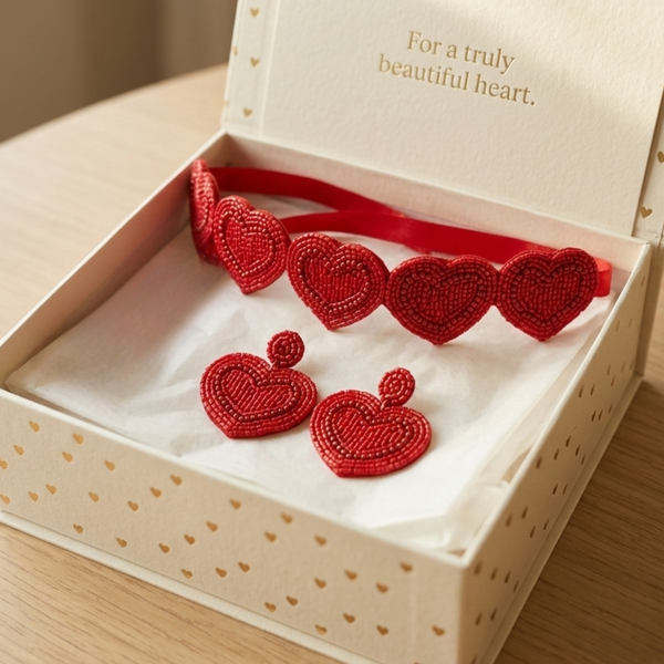 Scarlet Heart Beaded Statement Set