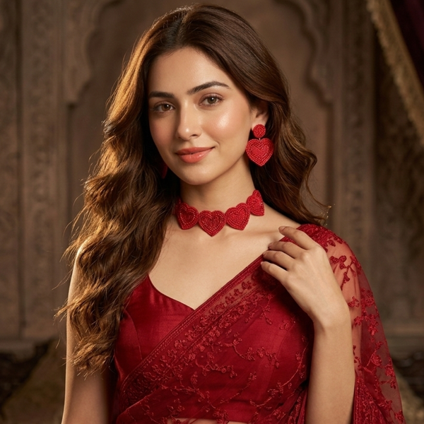 Scarlet Heart Beaded Statement Set