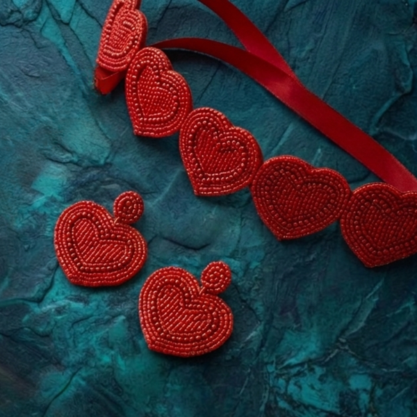 Scarlet Heart Beaded Statement Set