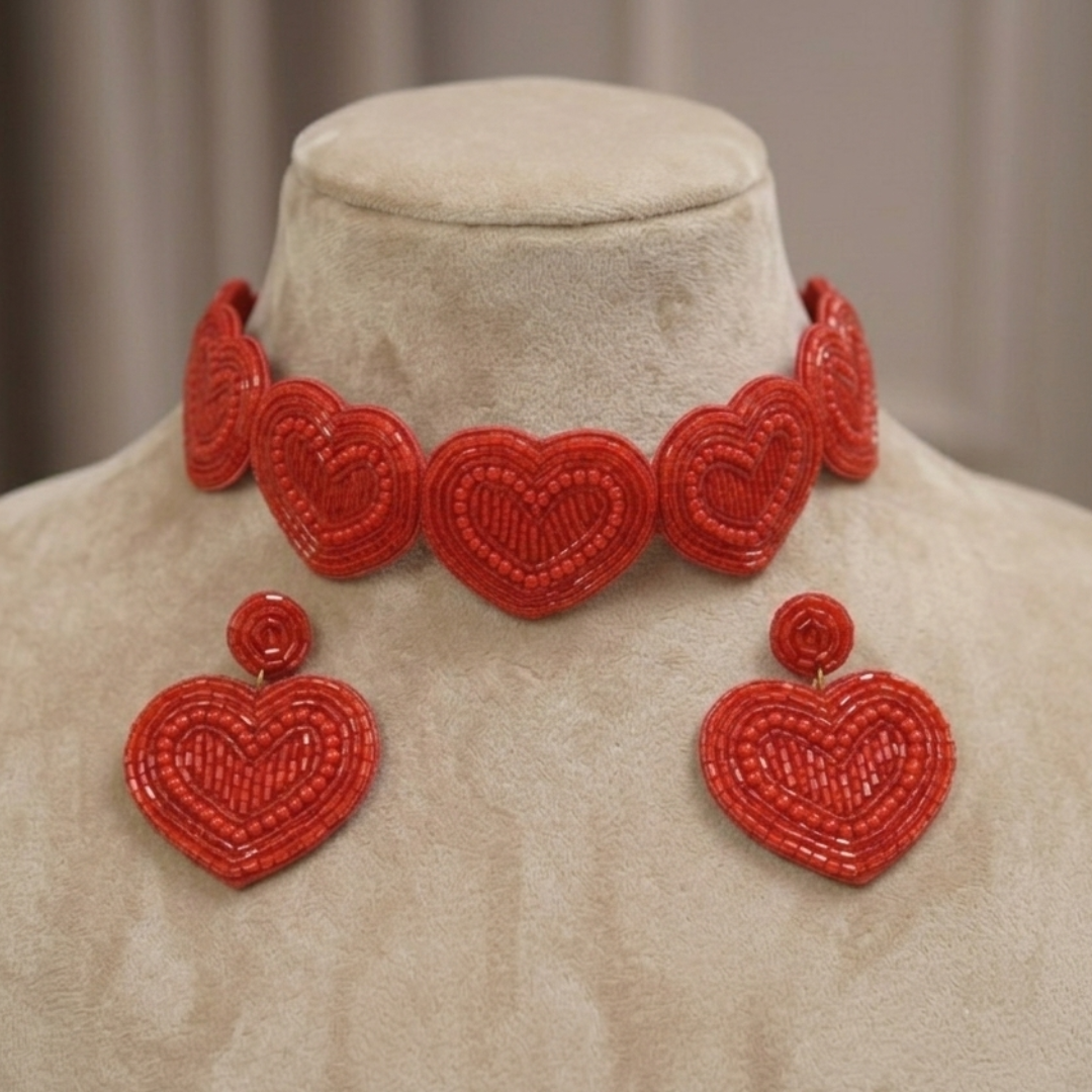 Scarlet Heart Beaded Statement Set