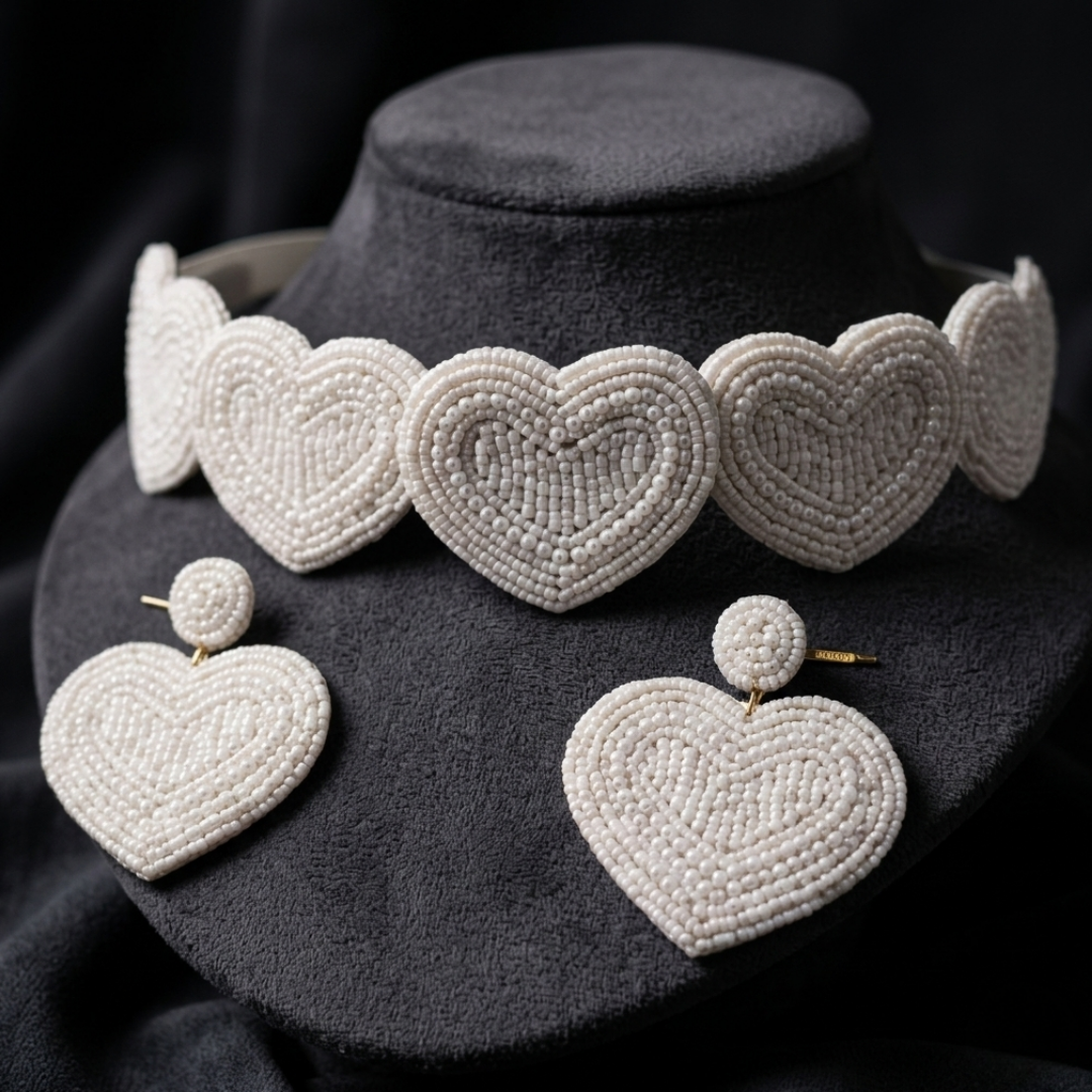 The Amore Beaded Heart Statement Set