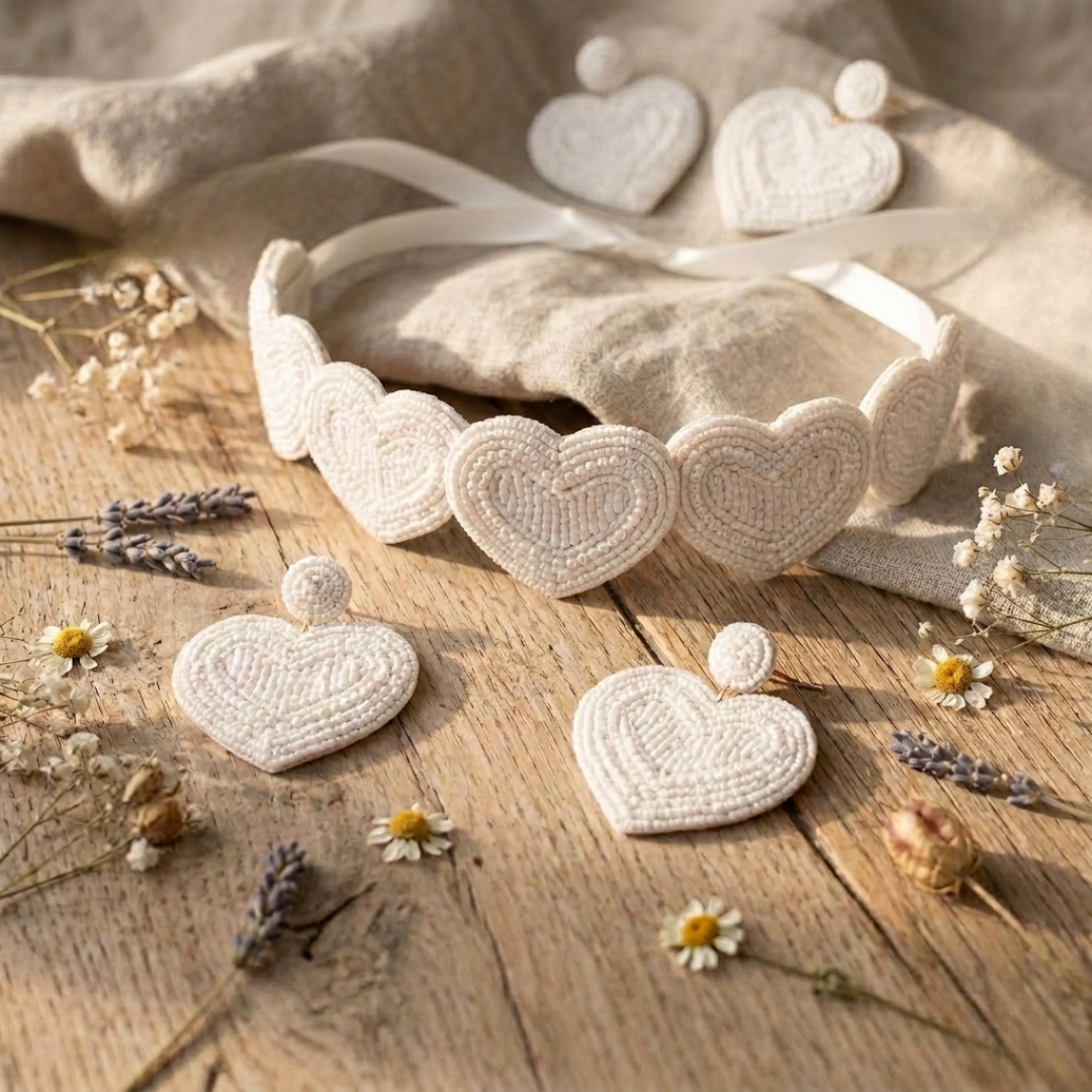 The Amore Beaded Heart Statement Set