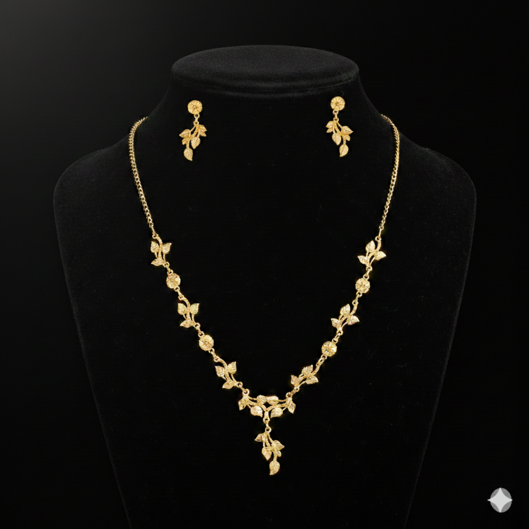 Anti-Tarnish Imitation Gold Vine Necklace & Earring Set -JN101