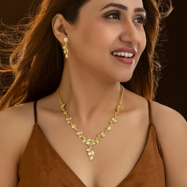 Anti-Tarnish Imitation Gold Vine Necklace & Earring Set -JN101