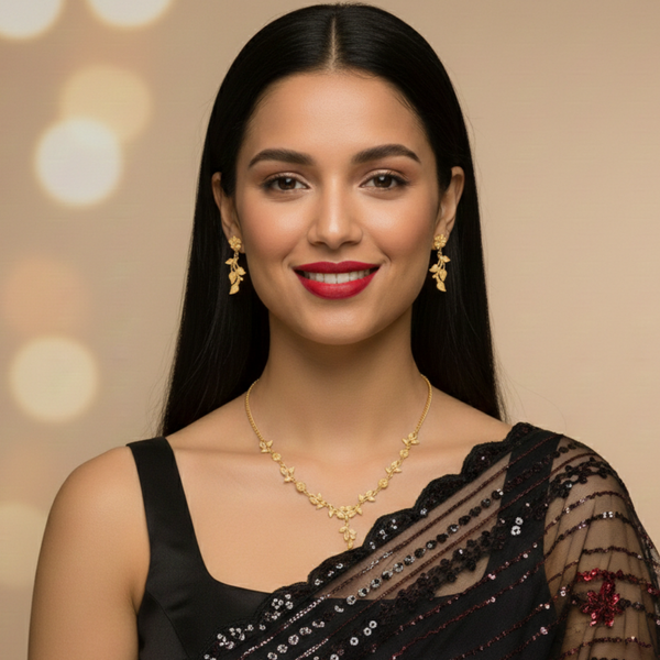 Anti-Tarnish Imitation Gold Vine Necklace & Earring Set -JN101
