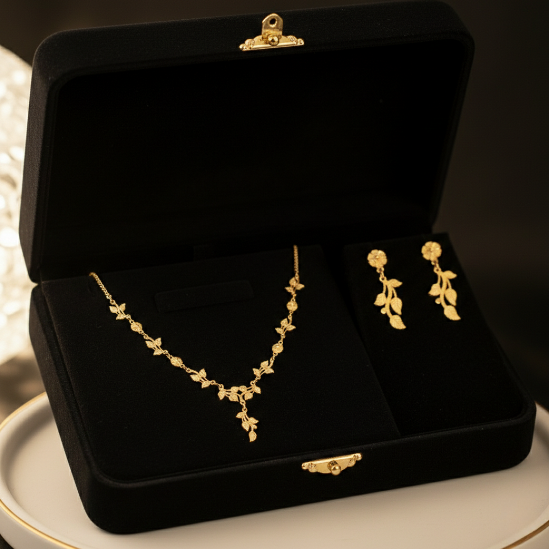 Anti-Tarnish Imitation Gold Vine Necklace & Earring Set -JN101