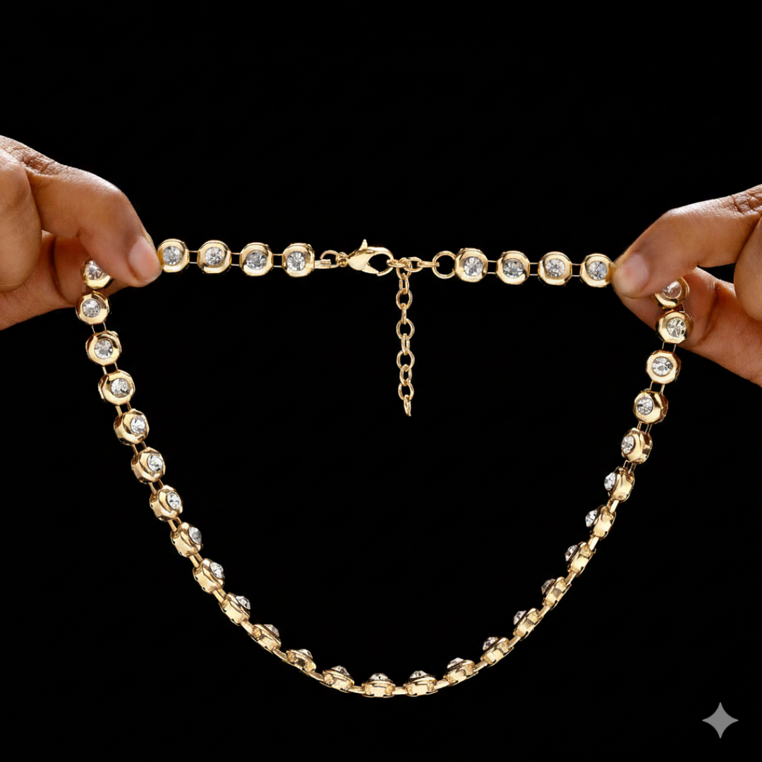 Anti-Tarnish Imitation Gold Crystal Choker & Earring Set