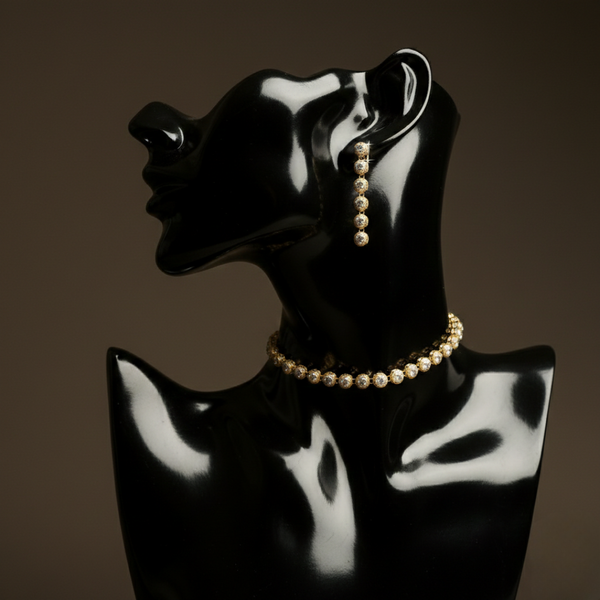 Anti-Tarnish Imitation Gold Crystal Choker & Earring Set