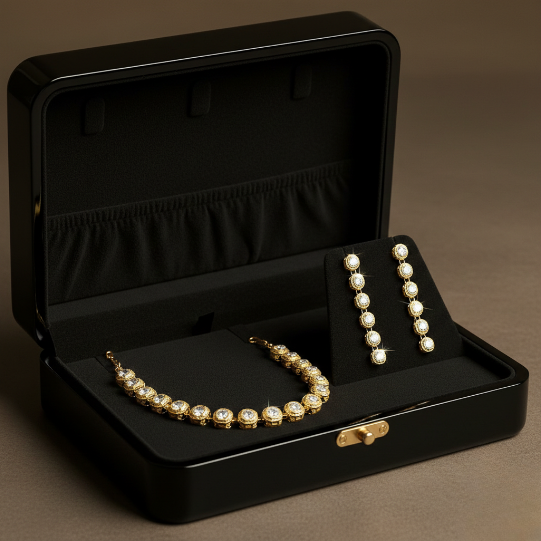 Anti-Tarnish Imitation Gold Crystal Choker & Earring Set