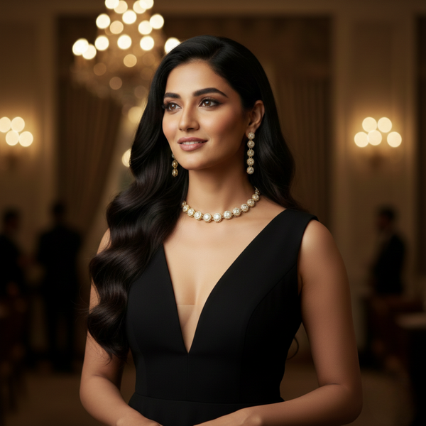 Anti-Tarnish Imitation Gold Crystal Choker & Earring Set