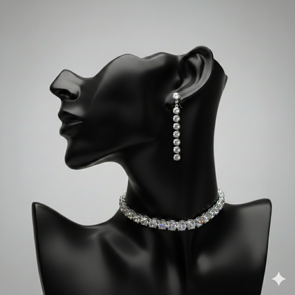 Anti-Tarnish Imitation Silver Crystal Choker & Earring Set