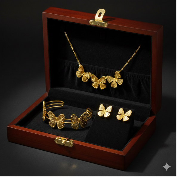 Anti-Tarnish Imitation Gold Butterfly Necklace, Bracelet & Earrings Set