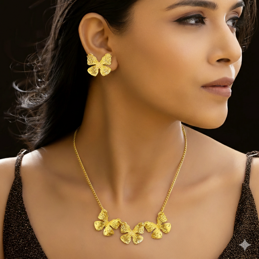 Anti-Tarnish Imitation Gold Butterfly Necklace, Bracelet & Earrings Set