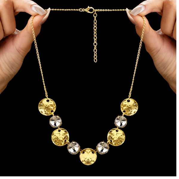Golden Disc & Crystal Necklace Set -JN109